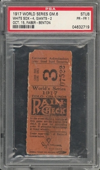 1917 World Series Game 6 Ticket Stub - Chicago White Sox 2nd World Series Title  (PSA PR-FR 1)